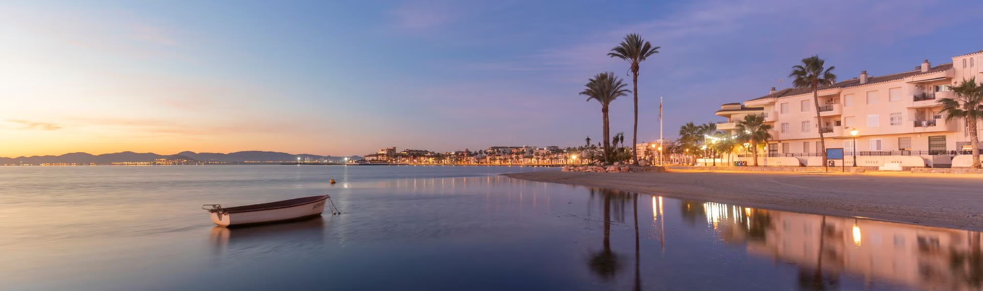 Sunset over the Mar Menor waterfront at Los Alcázares